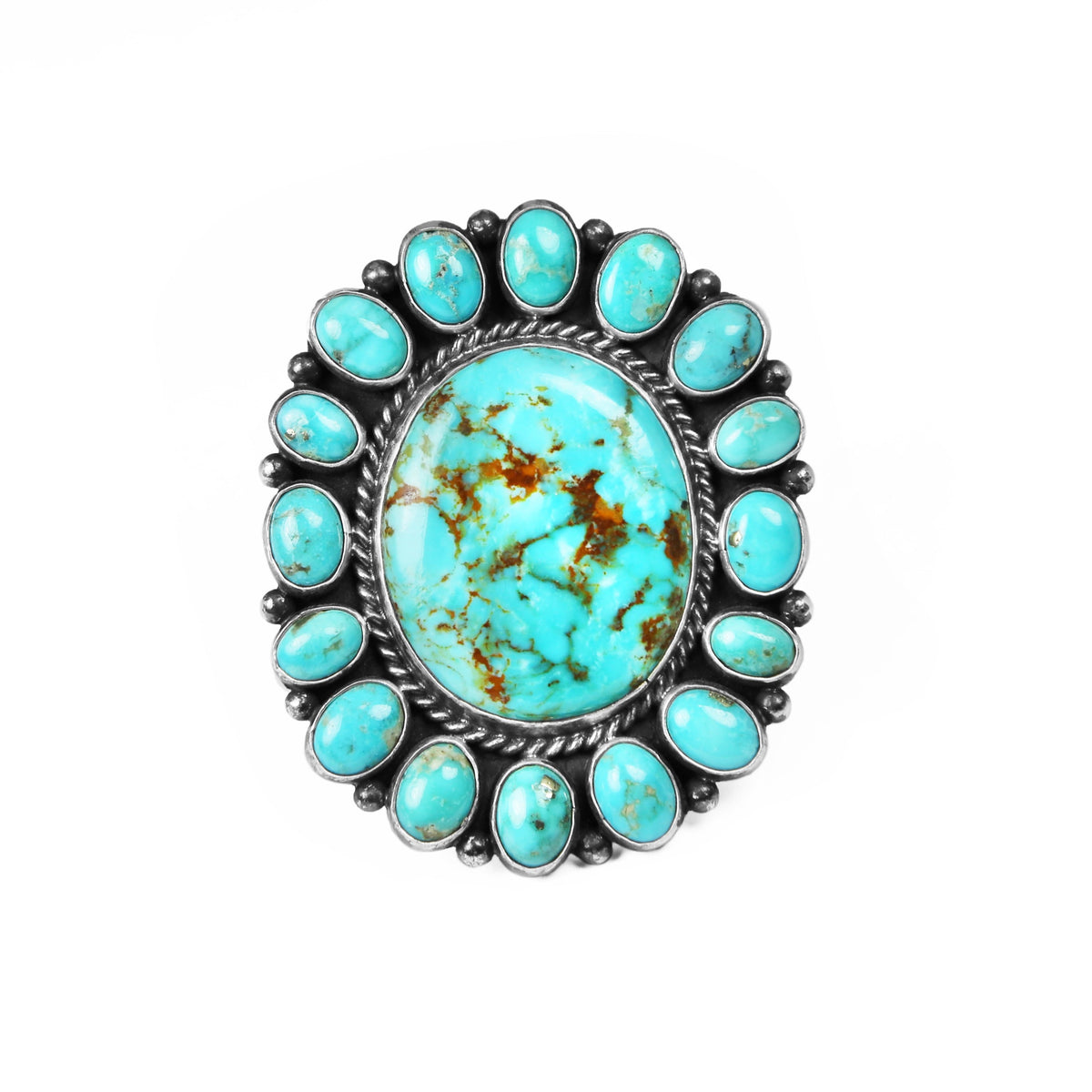 Oval Kingman Turquoise Cluster Statement Ring – Native Co. Gallery, LLC